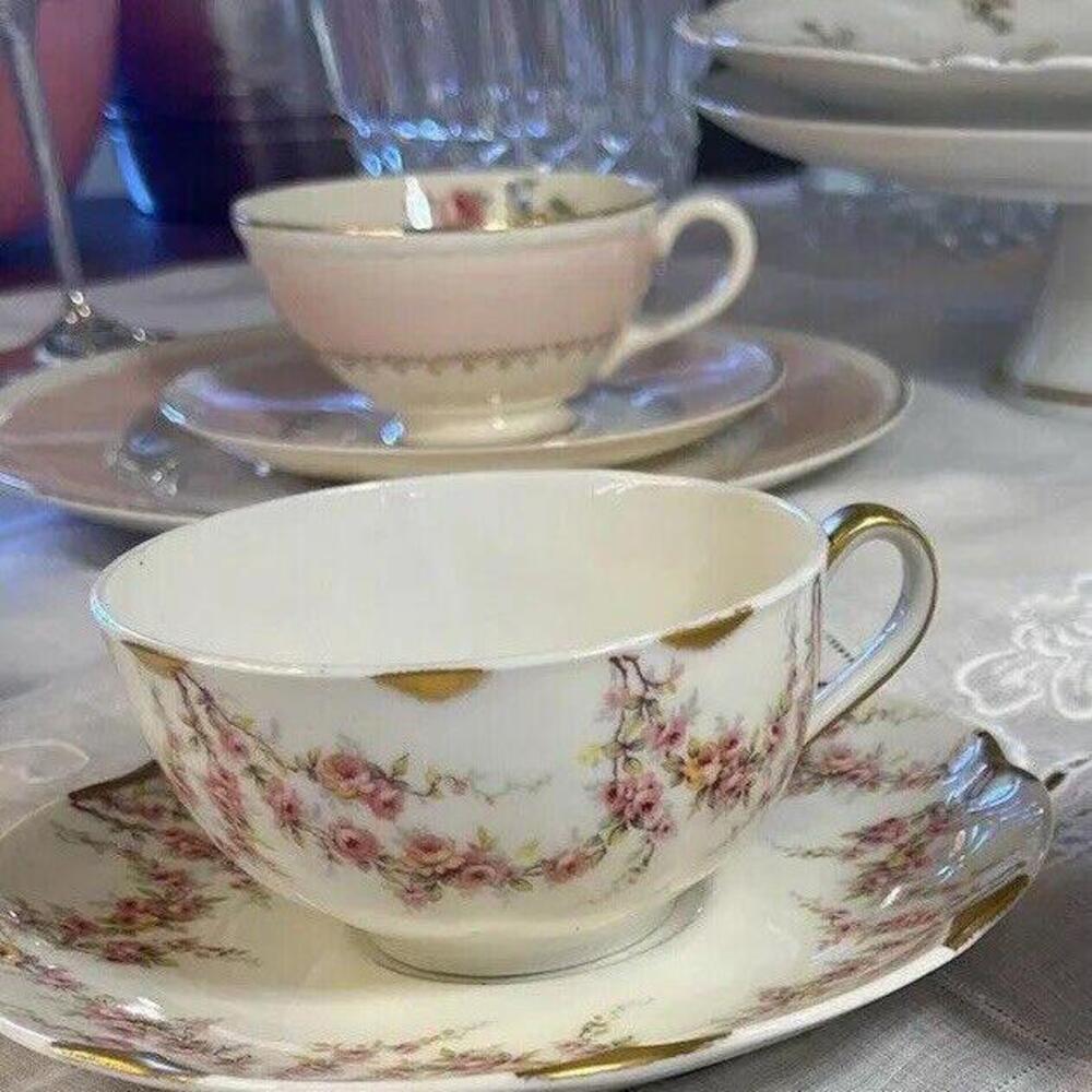 Haviland Pink‎ Teacup And Saucer Vintage Verenne Flowers Haviland Pink Dishes